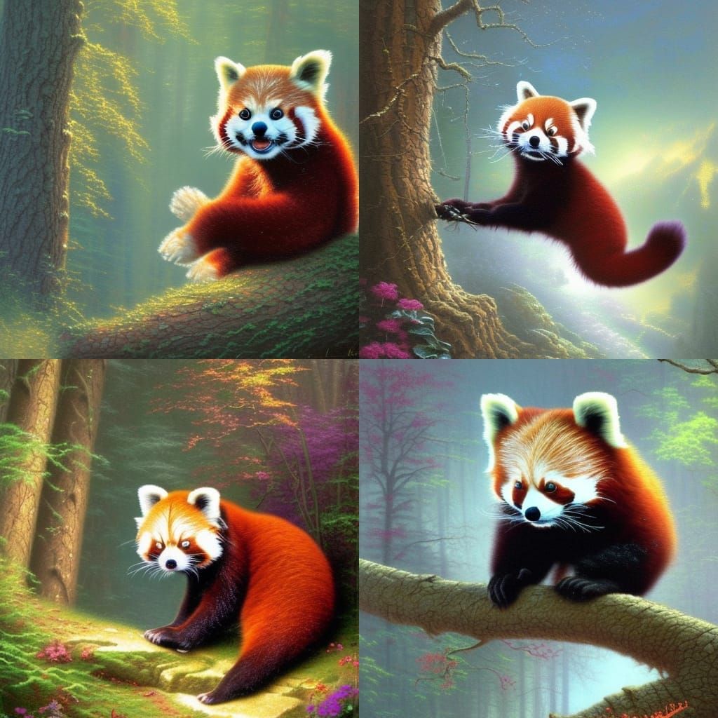 Ethereal Red Panda in a Detailed Fantasy Landscape
