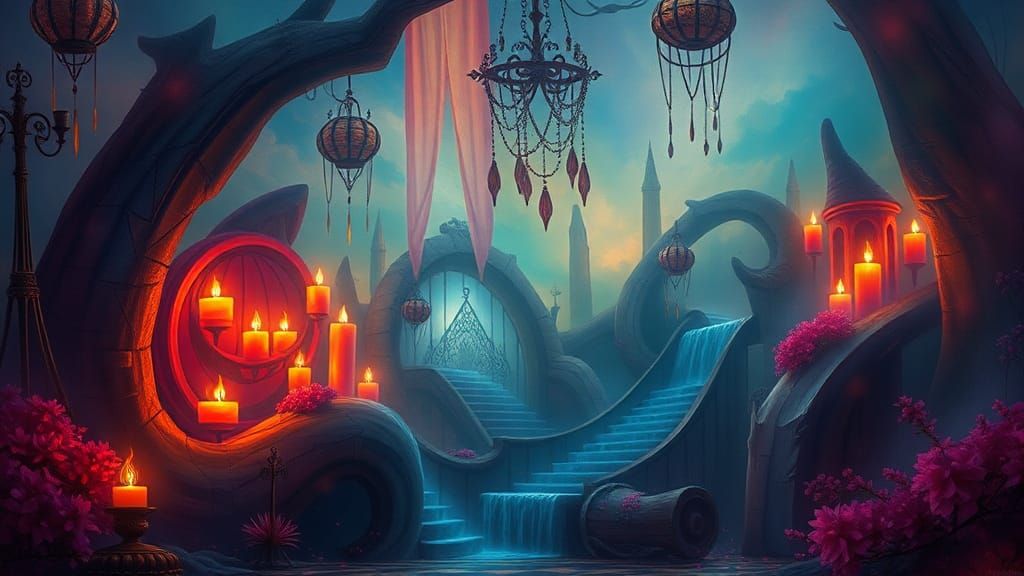 Surreal Boudoir Glade in Vibrant Watercolor Style