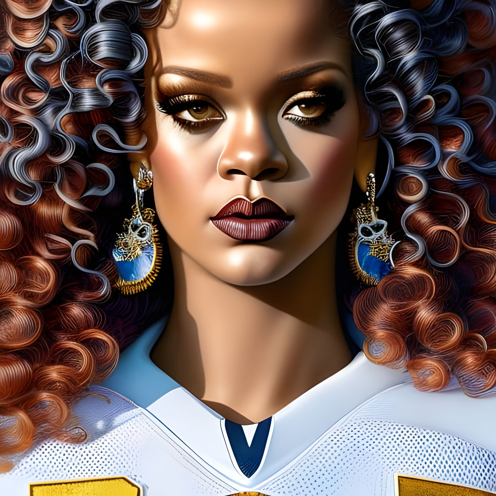 Gorgeous Rihanna in Football Uniform, Rococo Art