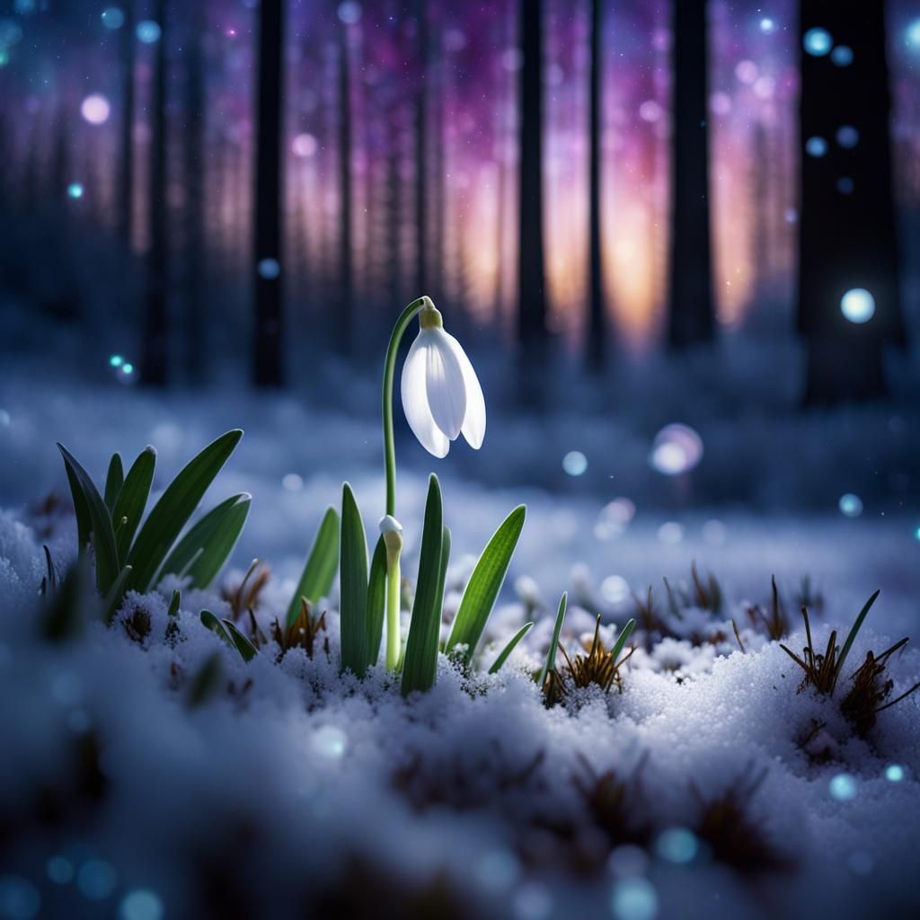 Snowdrop Double Exposure with Galactic Night Sky