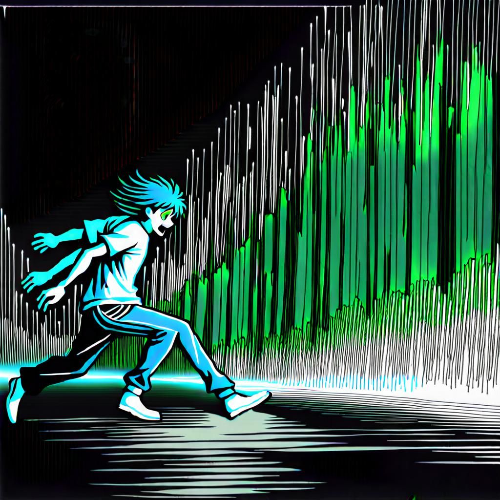 Frightened Man Runs Through Ominous Dreamscape