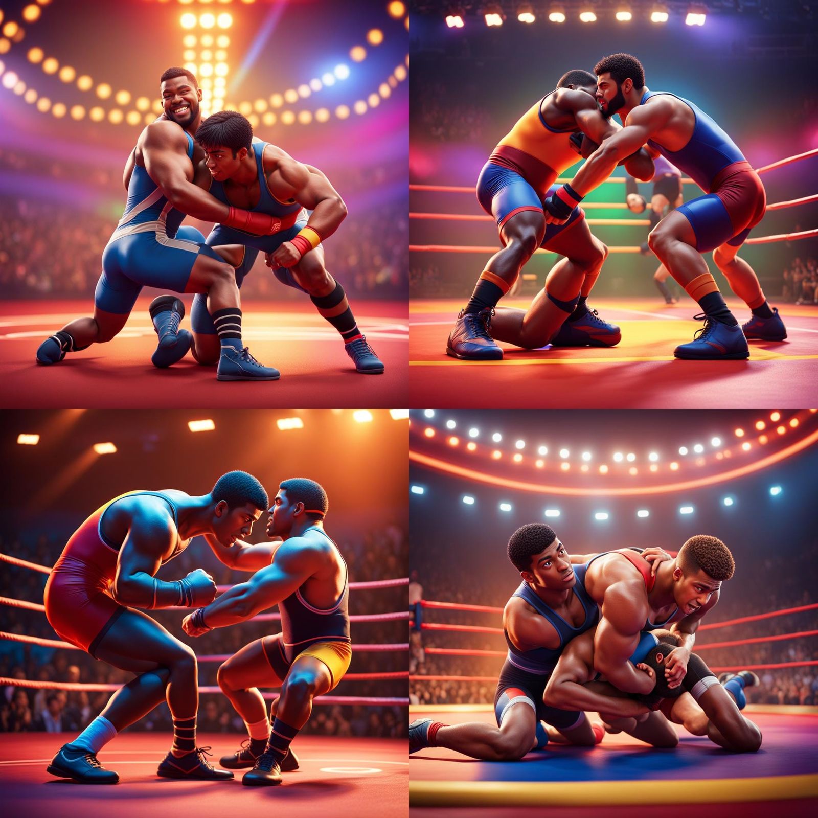 Gay Men Wrestling Match: Pixar Style 3D Art