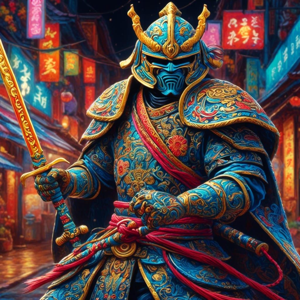 Neon Samurai in Cyberpunk Style