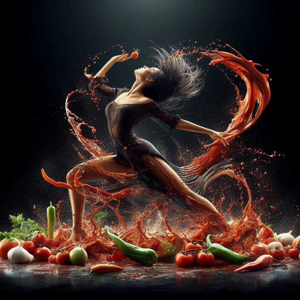 Salsa Dancer with Liquid Salsa in Hyperreal 3D