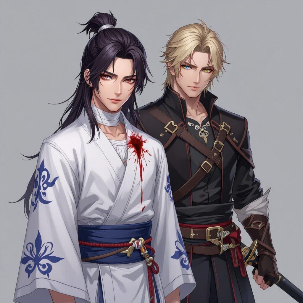 Anime Men Standoff with Sword in 3D Style