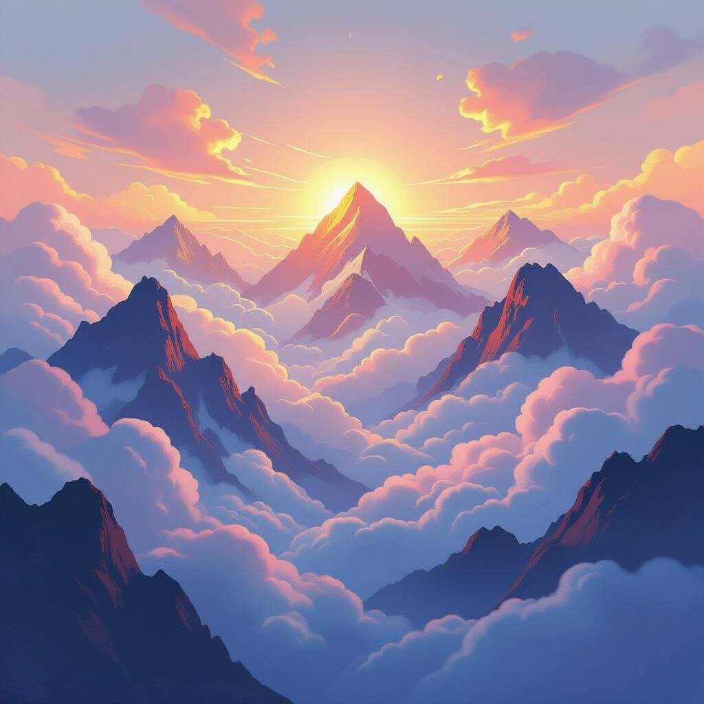 Surreal Mountains Glow in Dreamy Abstract Landscape