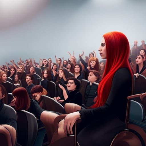 Concert Hall Scene with Red-Haired Girl