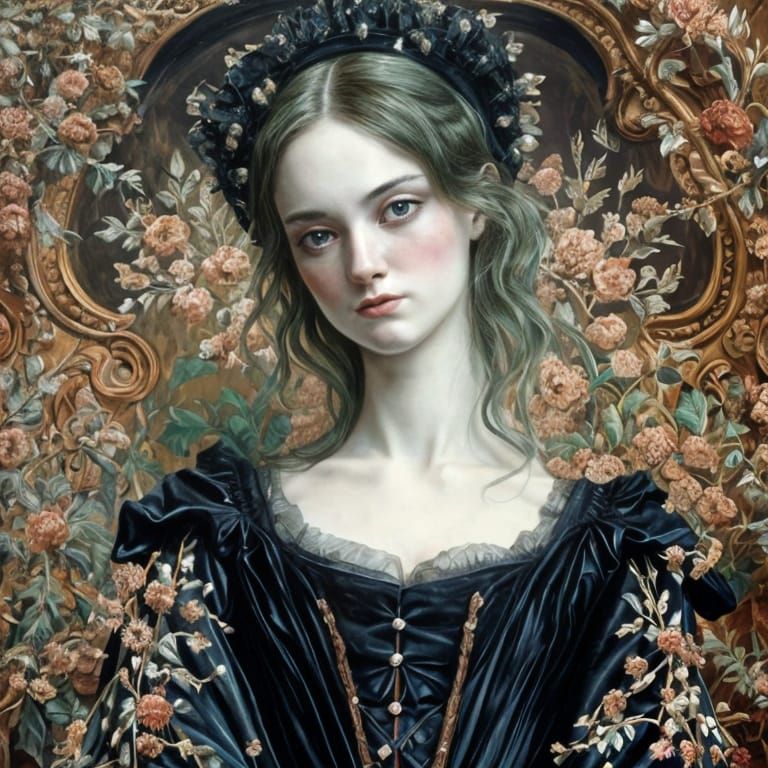 Elegant Gothic Woman in Oil Painting Style