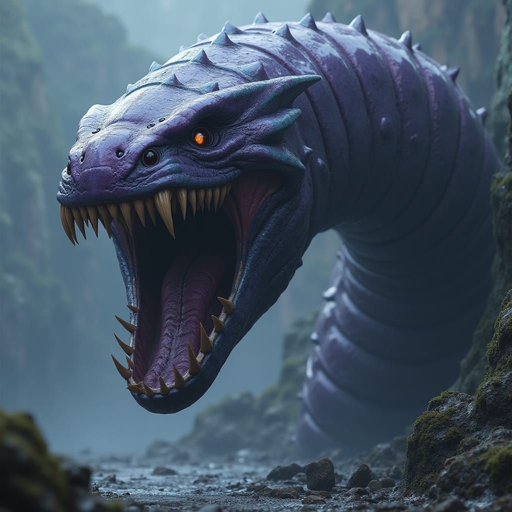 Dungeons & Dragons Inspired Purple Worm Monster in Cyberpunk...