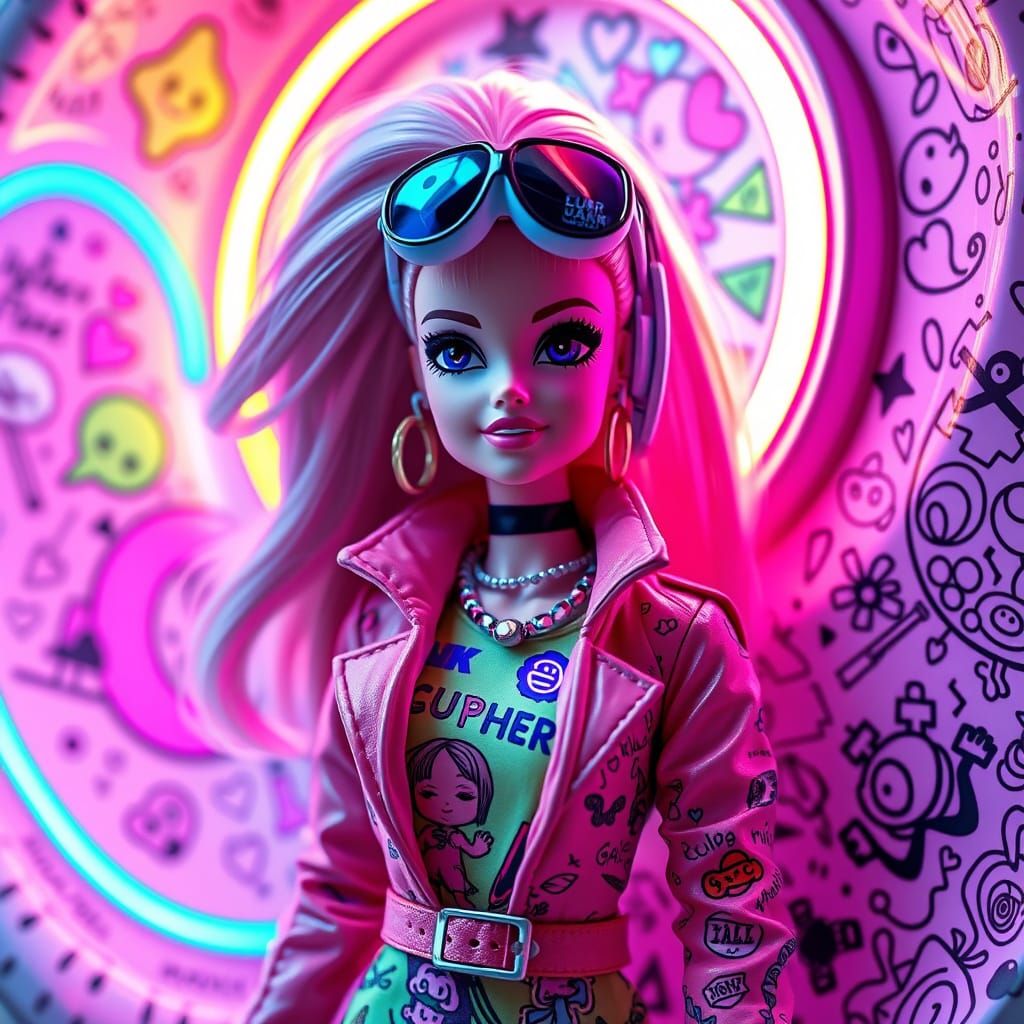 Cyberpunk Barbie Sculpture with Neon Glow