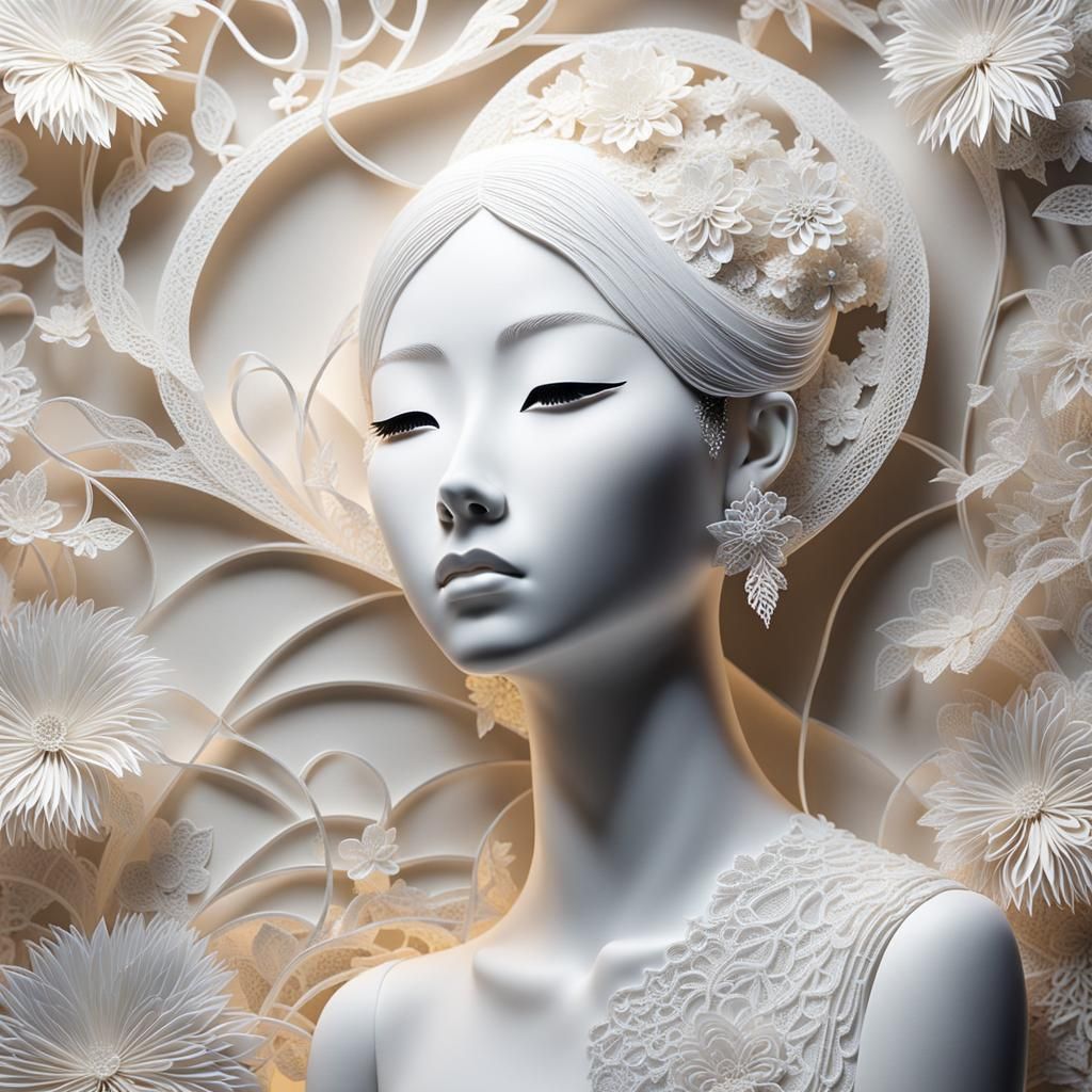 Striking Asian Woman in 3D Paper Art