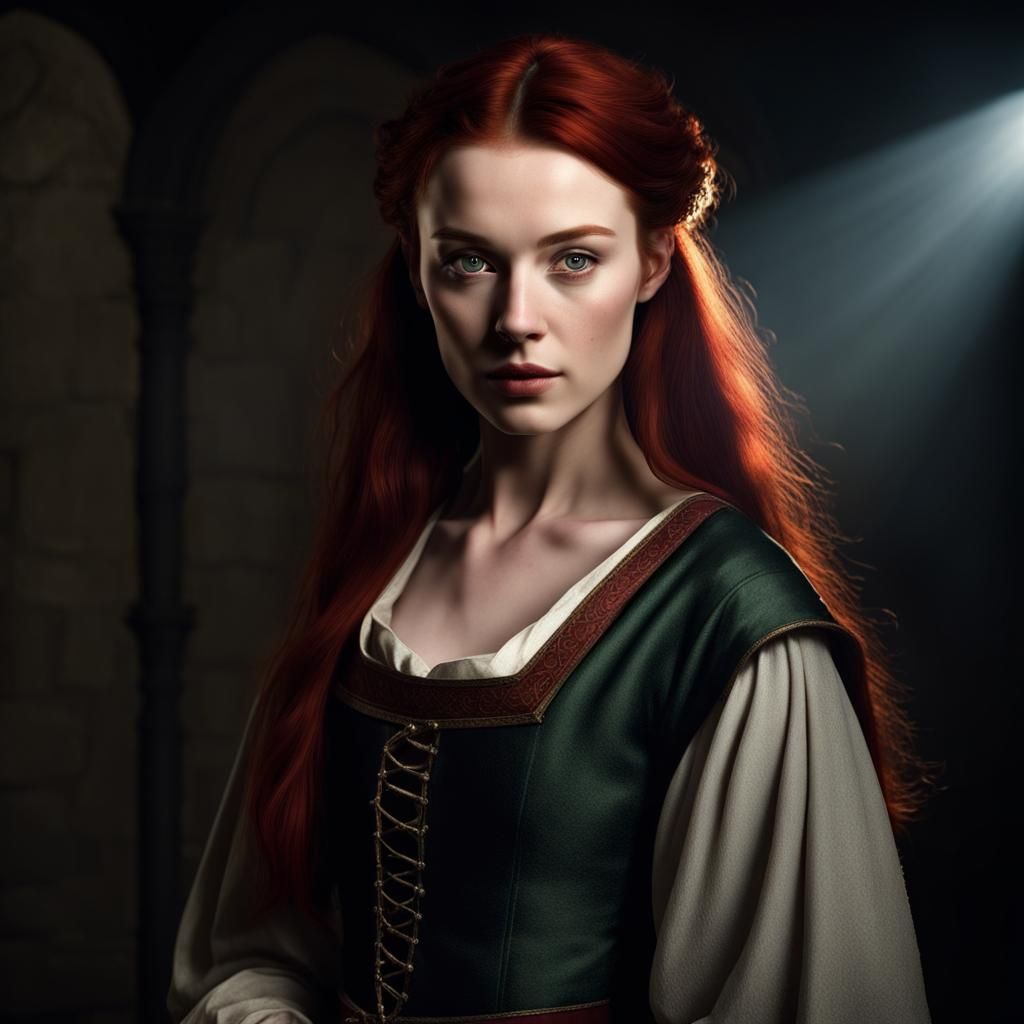 Beautiful Irish Woman in Medieval Clothing, Photorealistic
