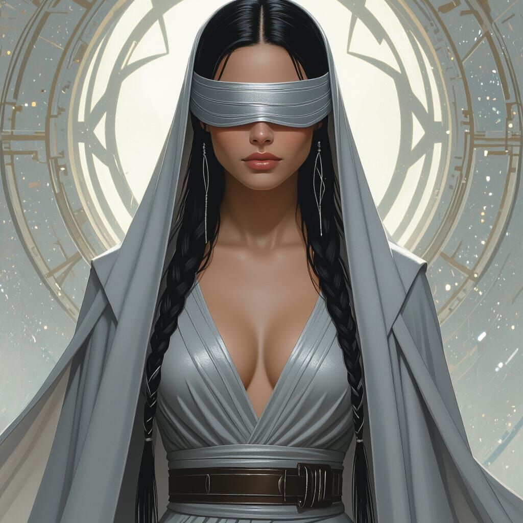 Miraluka Woman with Silver Veil and Flowing Robes