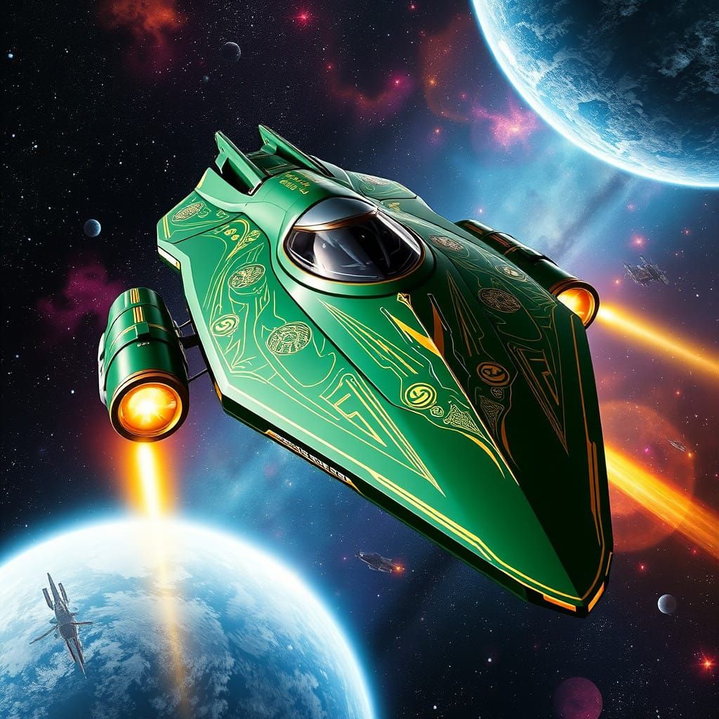 Elegant Ondergoshian-Class Starship in Cosmic Landscape