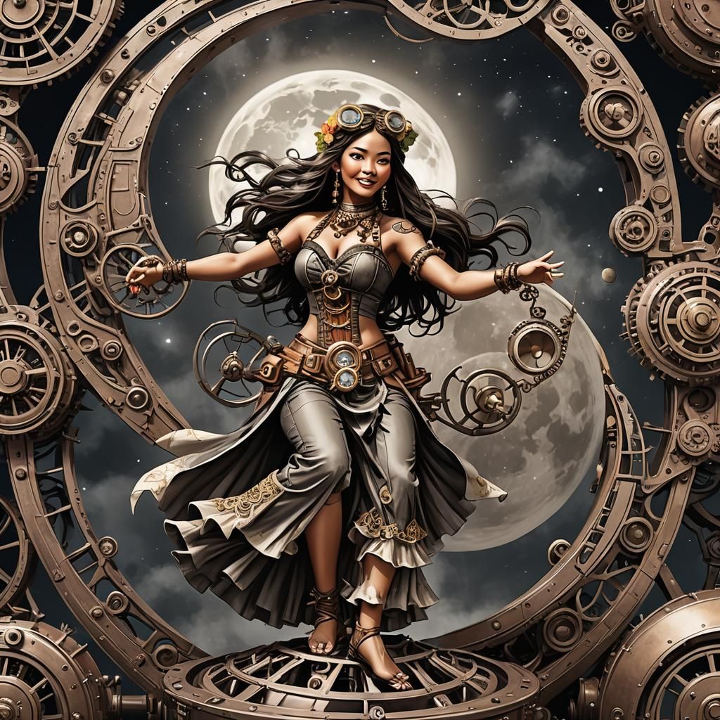 Steampunk Hula Dancer on the Moon