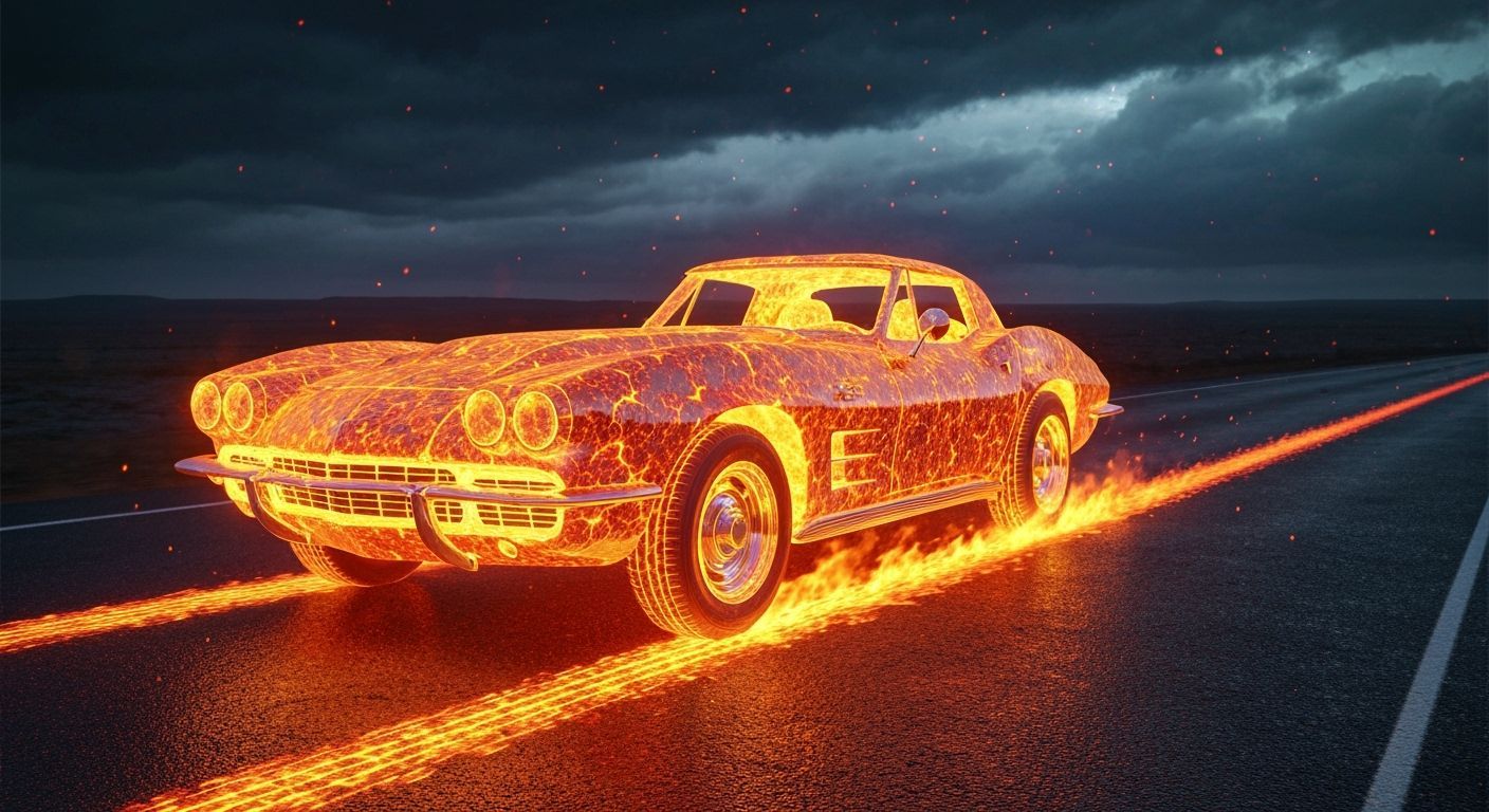 Lava Corvette Speeds Down Highway, Leaving Fiery Tracks