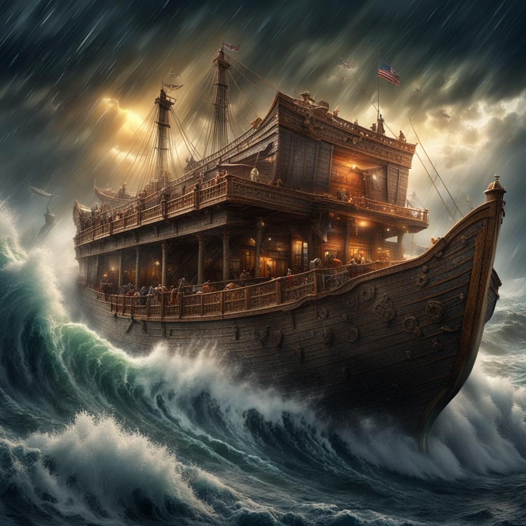 Noah's Ark Amidst a Thunderous Sea