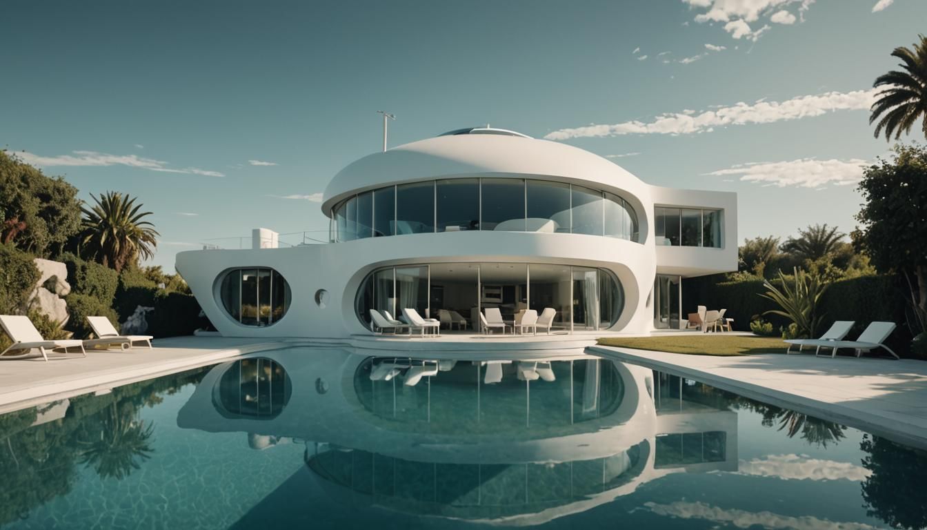Futuristic House with UFO in Photorealistic Style