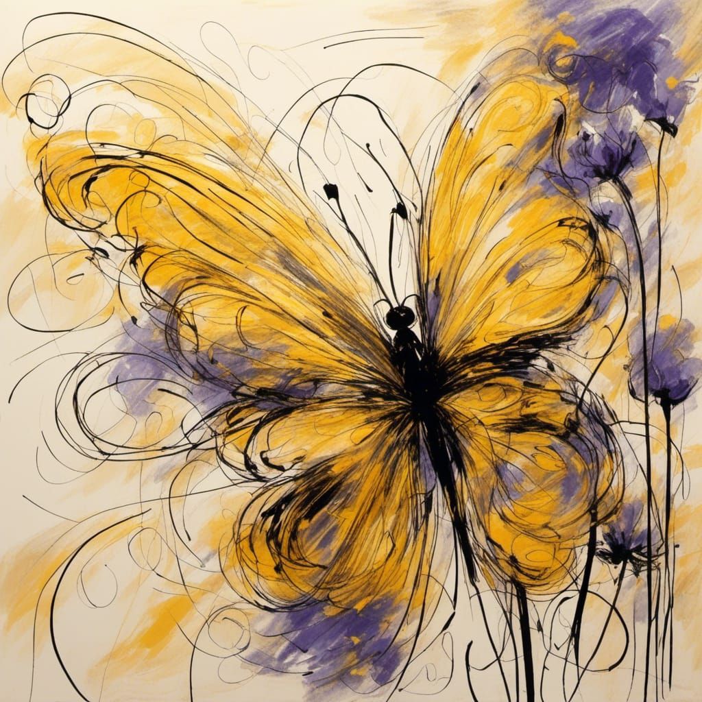 Stick Figure Butterfly on Iris in Sunlight