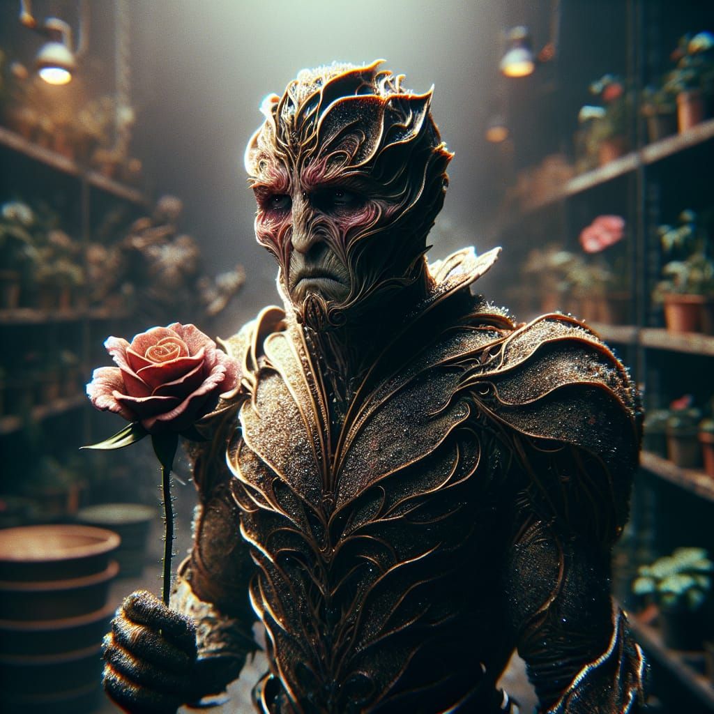 Rose Warrior in Dystopian Battle Scene