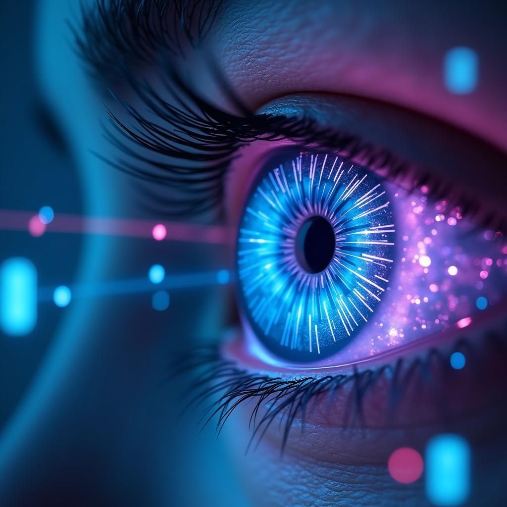 Futuristic Eye with Holographic Tech Interface
