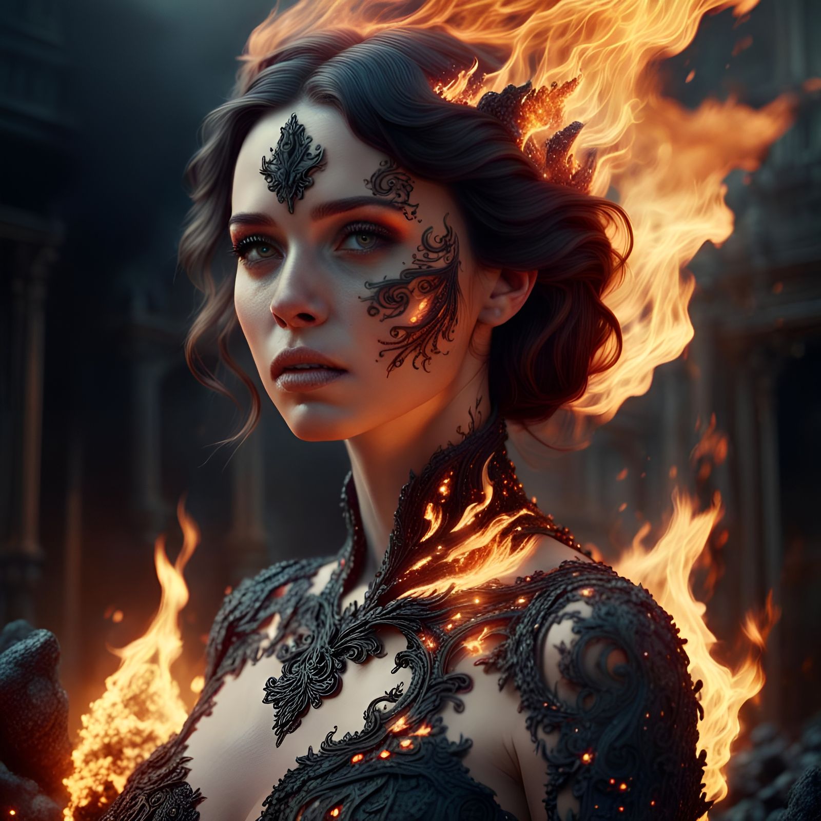 Woman of Flame and Coal: Digital Matte Painting