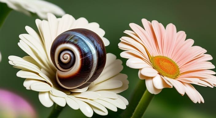 Orchard Snail on Gerbera Flower in 8k