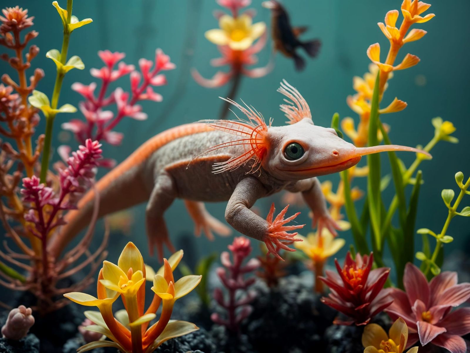 Ethereal Axolotl in Dreamy Aquatic Wonderland