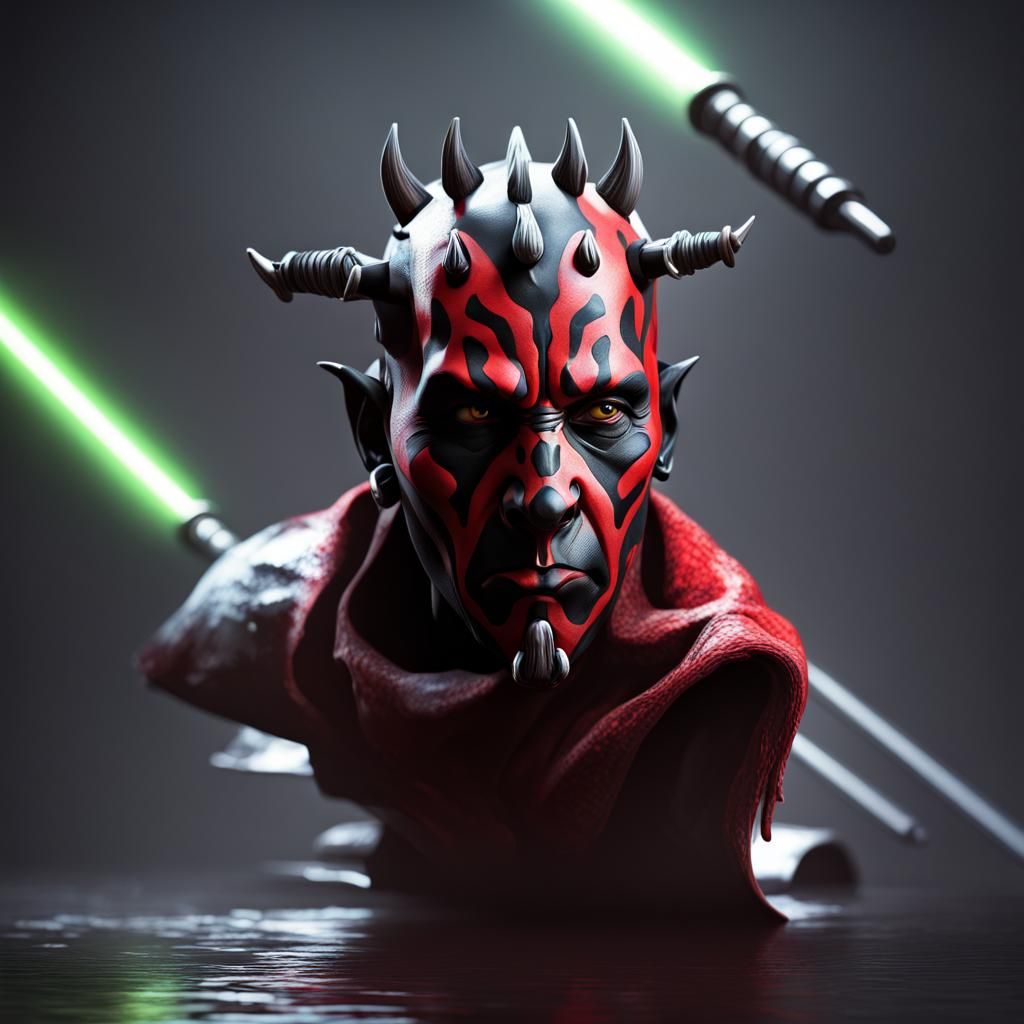 Hyperrealistic Darth Maul Portrait in Splash Art Style