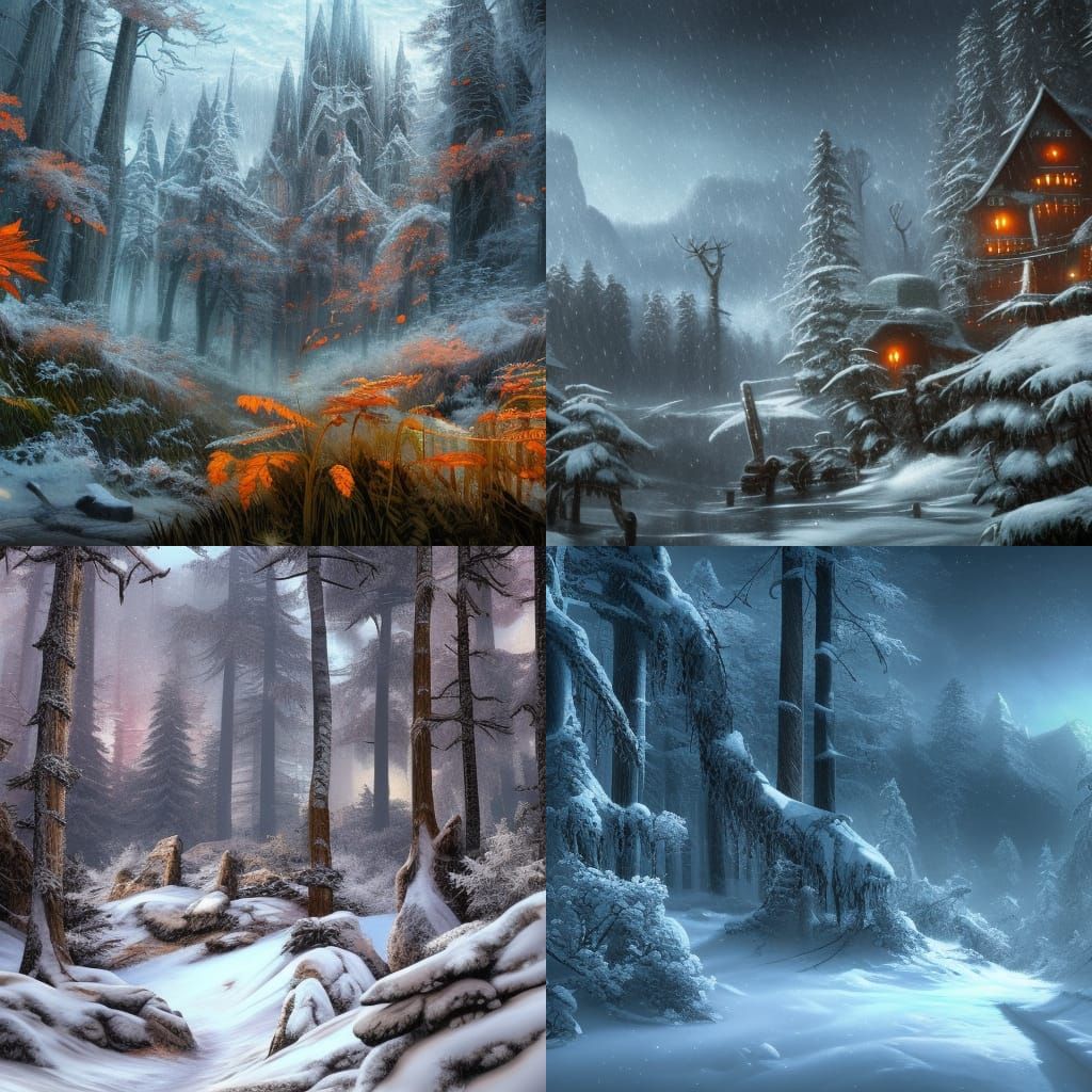 Snowy Forest Scene in Detailed Matte Painting