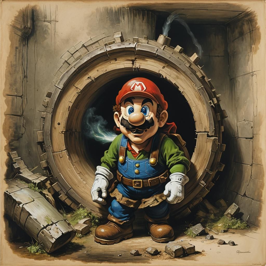 Rembrandt painting of Super Mario