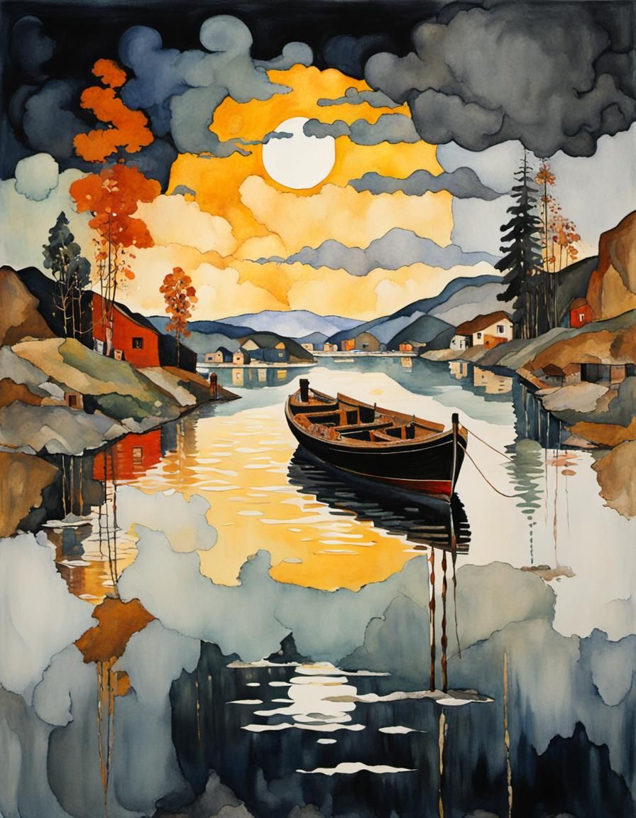 Gouache Impressionist Masterpiece in Klimt/Schiele Style