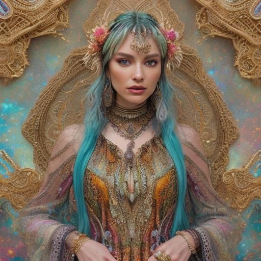 Woman in Colorful Clothing and Futuristic Jewelry