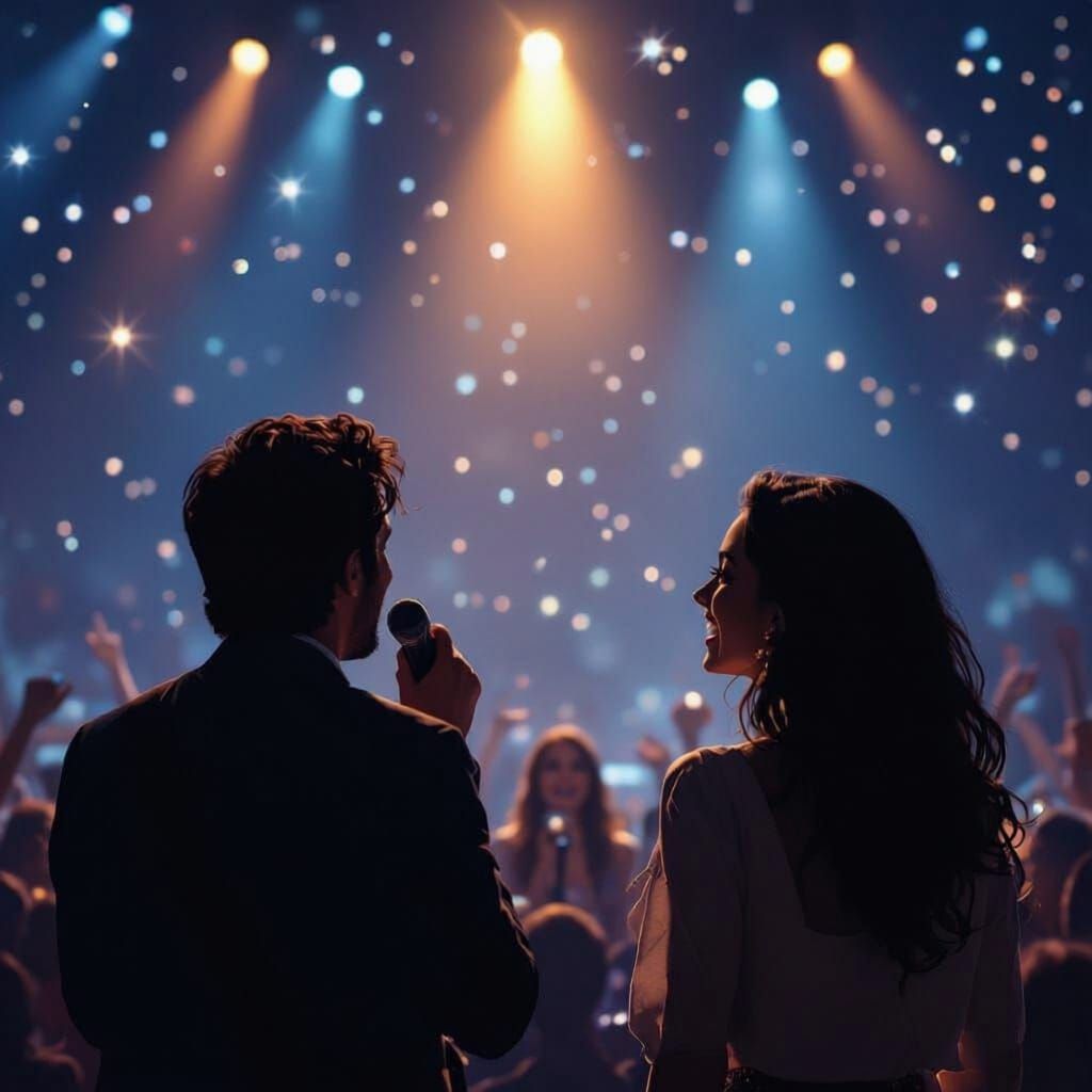 Concert Crowd Cheers Band Under Starry Night Sky