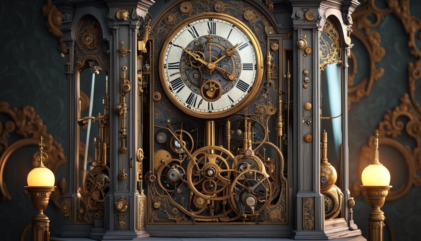 Steampunk Grandfather Clock with Grey Hair