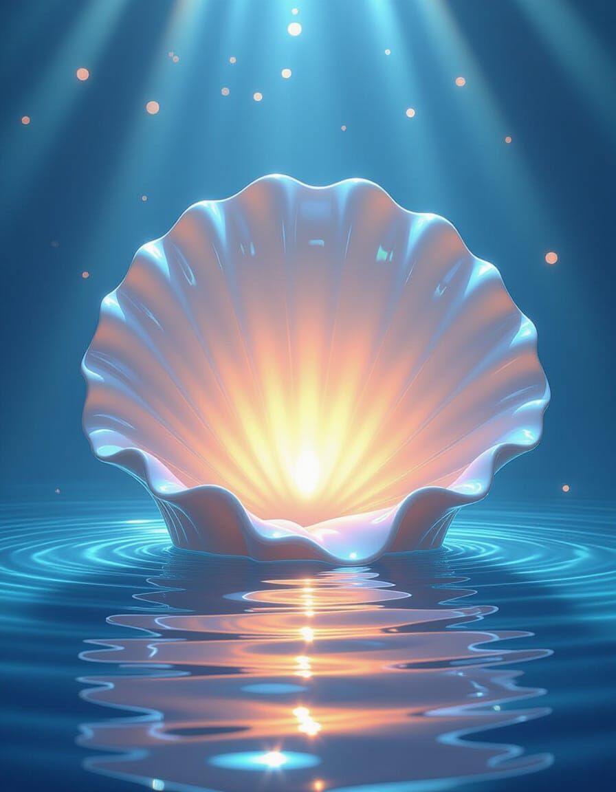 Giant Bioluminescent Seashells in Liquid Light Dreamscape