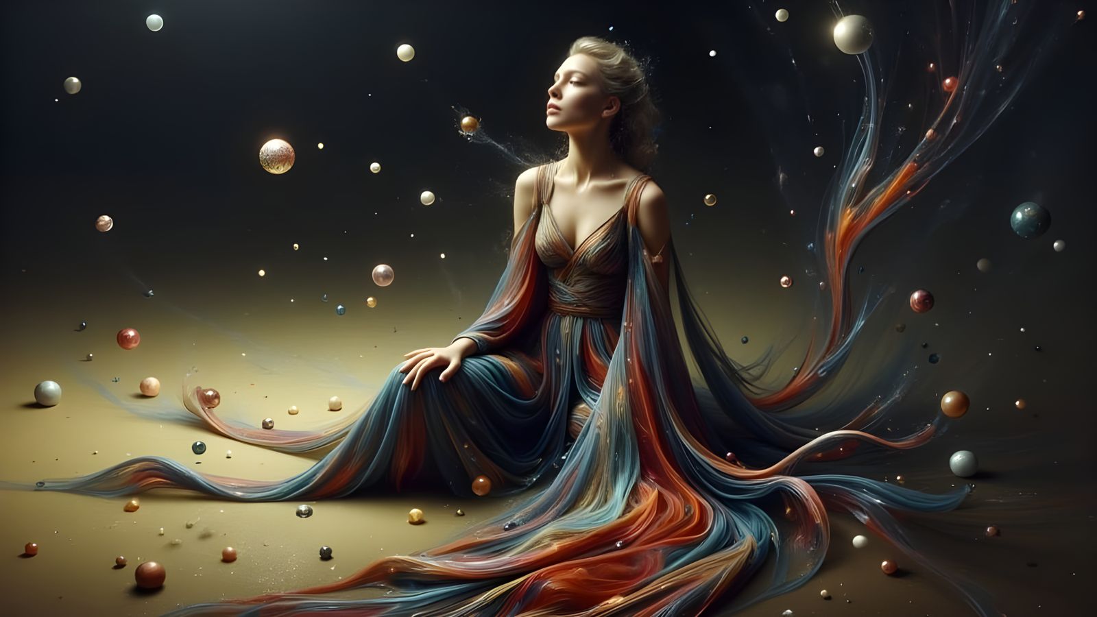 Ethereal Goddess in Silk Gown, Masterpiece Art