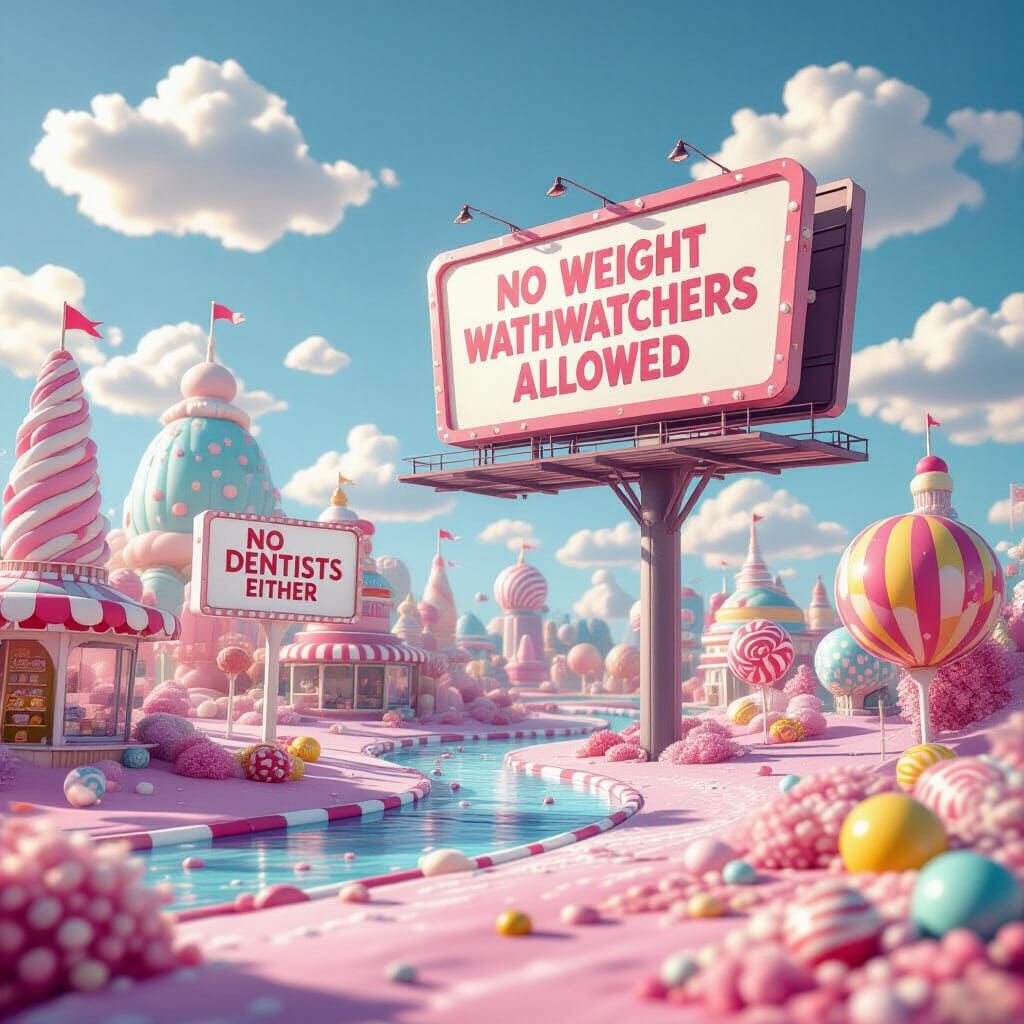 Dreamy Candy World with Humorous Billboards