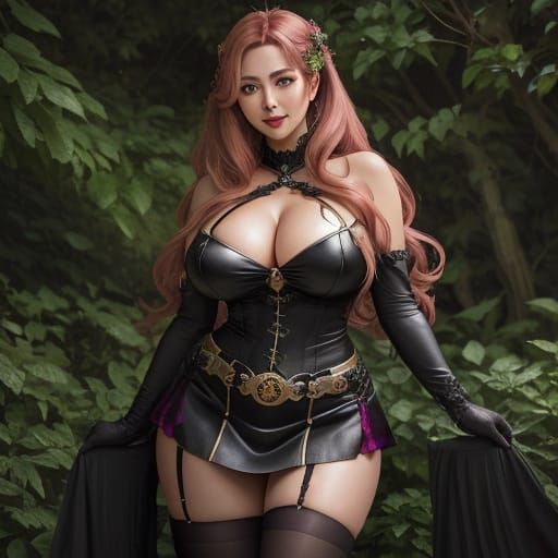 Steampunk Agejo Gyaru Witch in Art Nouveau Style