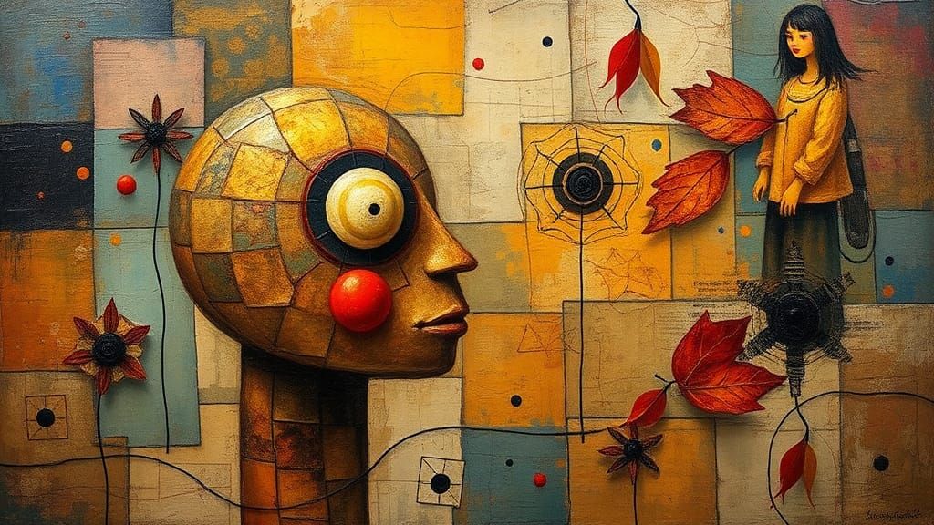 Surreal Impasto Collage in Autumn Tones