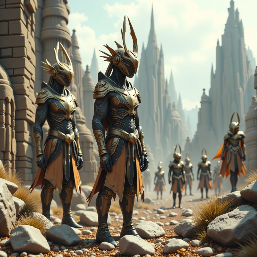 Futuristic Warriors Guard Desolate City, Cinematic Film Stil...