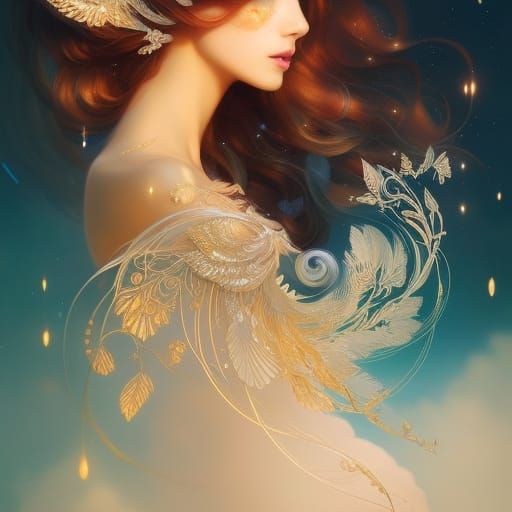 Angelic Princess Portrait with Golden Filigree