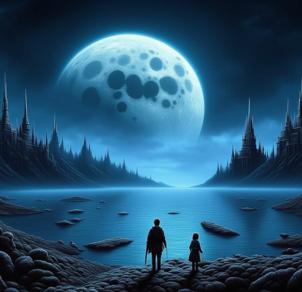 Magical Moonscape Over Mythical Lake
