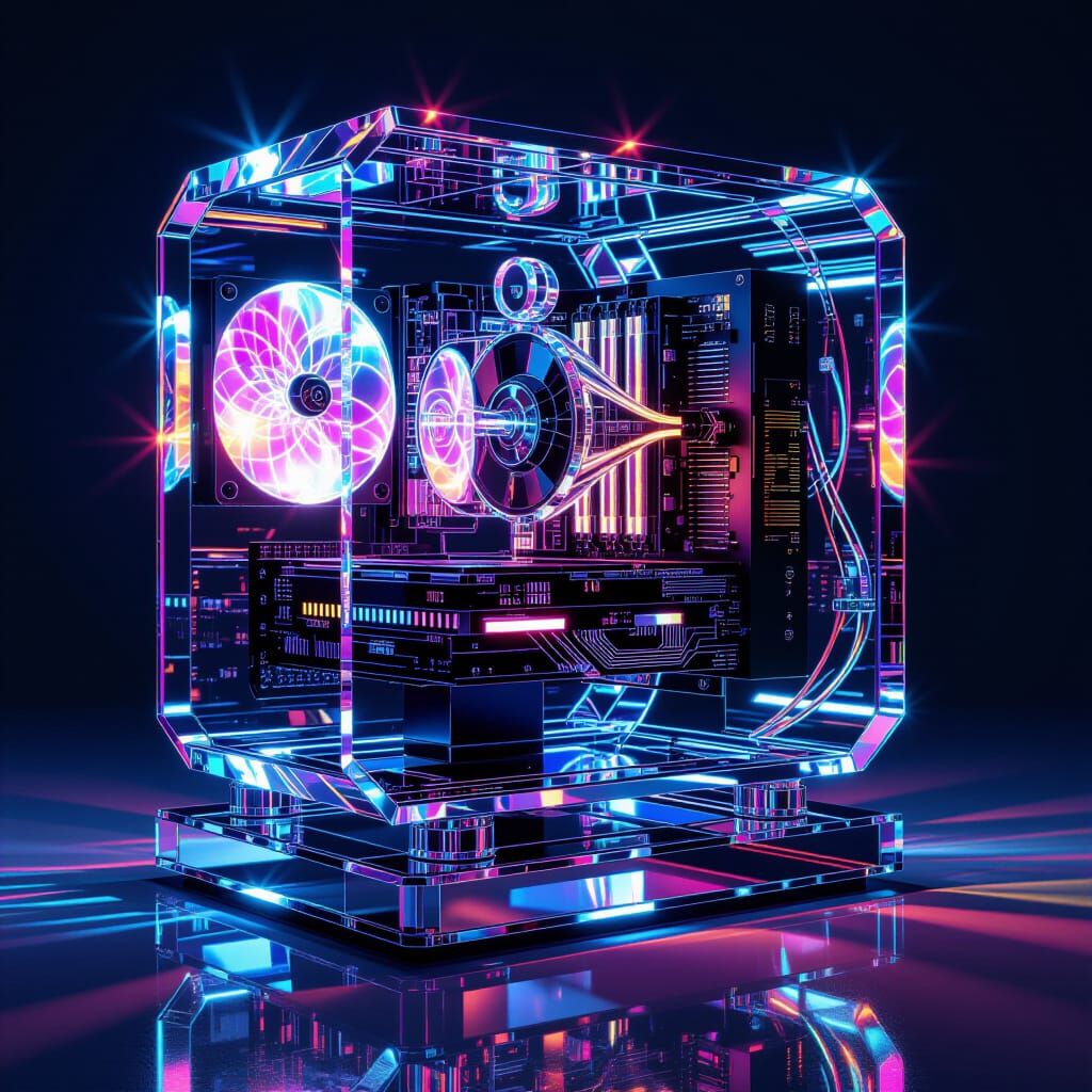 Vibrant Glass Computer with Crystal Accents in 3D
