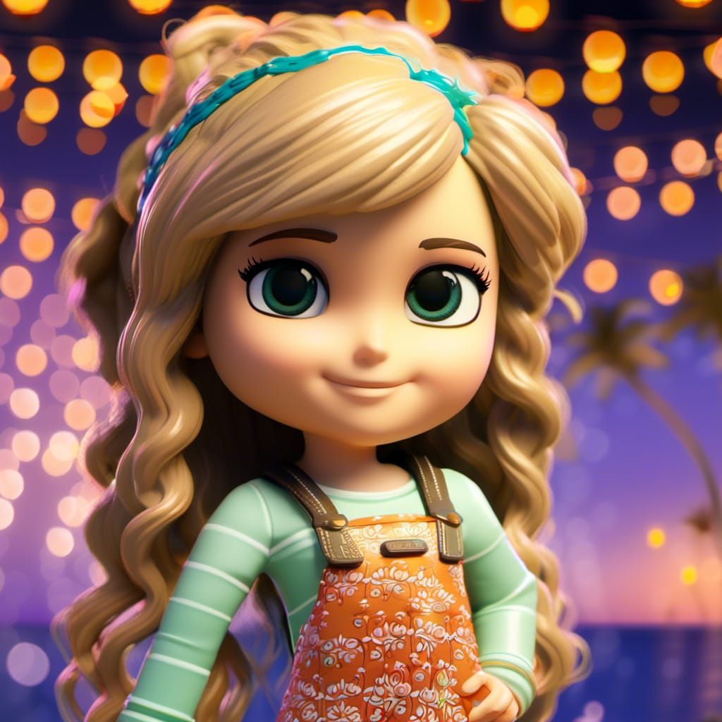 Chibi Pixar Character at a Beach Party