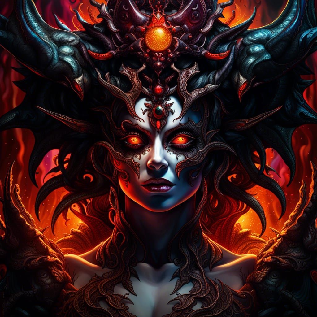 Detailed Demon Queen with Reflective Eyes
