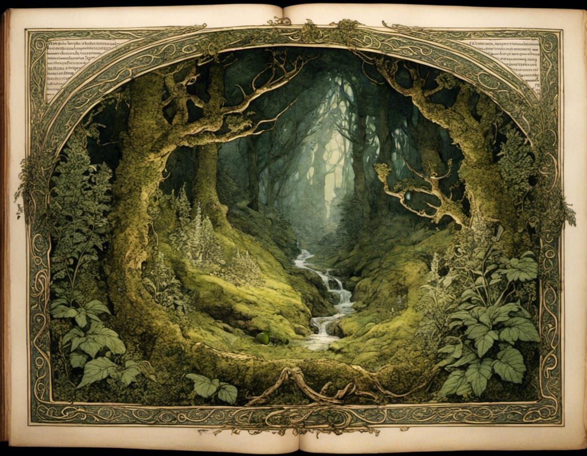 Faery Lore Manuscript with Moss and Ferns