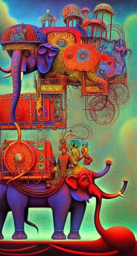 Surreal Circus Train in Vibrant Colors