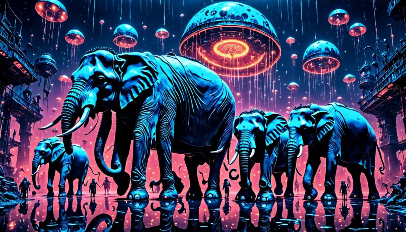 Electric Rave Scene with Dancing Animals