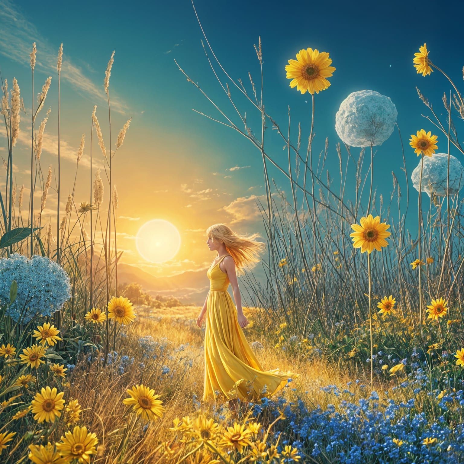 AI Woman with Blue to Yellow Gradient Background